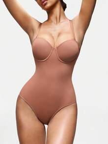 SHAPORA Women's Solid Color Camisole, Fashionable Shapewear - Rust Brown - View 2