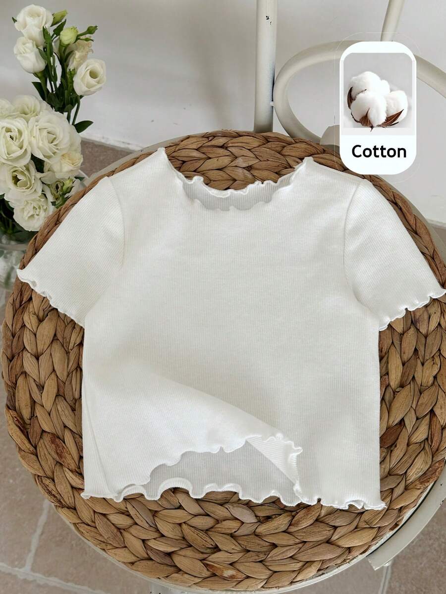 SHEIN Baby Girl Knitted Solid Color Fitted Casual Top - White - View 1