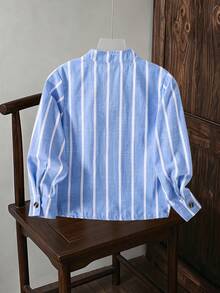 Young Boy Striped Single-Breasted Casual Versatile Shirt - Blue - View 2