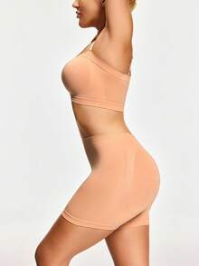 SHAPORA Women's Solid Color Cropped Camisole And Shorts Shapewear Set - Apricot - View 3