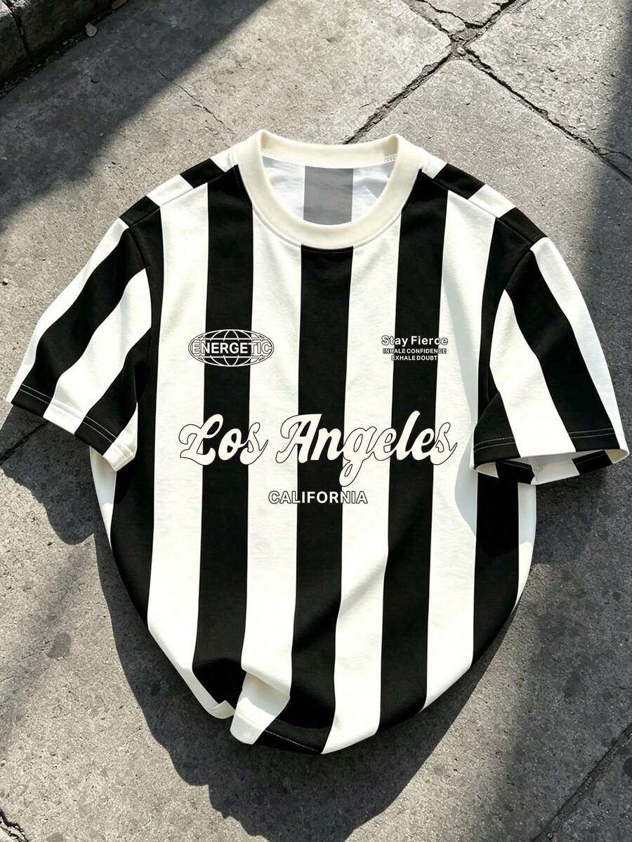 Manfinity Hypemode Men's Striped Letter Print Short Sleeve T-Shirt - Multicolor - View 1