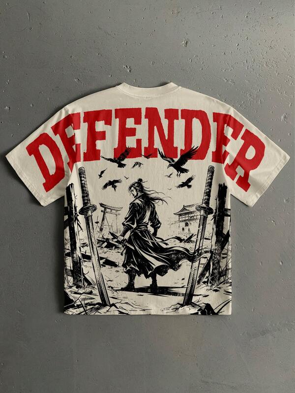StoneGrade Chinese Martial Arts Style Battlefield Scene Fashion Print Men's Standard Size Dropped Shoulder Loose Fit Short Sleeve T-Shirt
