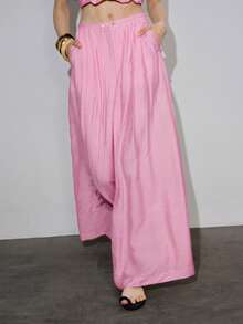 MOTF PREMIUM VACATION LINEN LOOSE WIDE LEG LONG PANTS SPRING SUMMER - Pink - View 7
