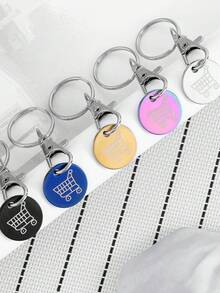3PCS, Supermarket Shopping Cart Token, Metal Stainless Steel Keychain, Keyring Decoration With Shopping Cart Unlock Key, Keyring Accessories - Multicolor - View 2