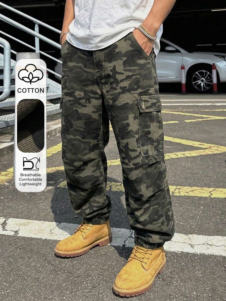 DAZY 男士春季迷彩印花翻盖口袋工装牛仔裤 - 彩色 - 查看 1