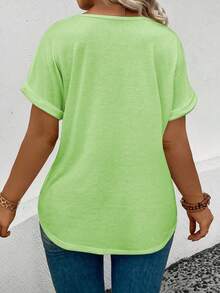 EMERY ROSE Women's Summer New Plus Size Round Neck Loose Casual Plus Size T-Shirt - Green - View 2