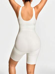 SHEIN 1件白色舒适简约女士塑身连体衣 - 白色 - 查看 2