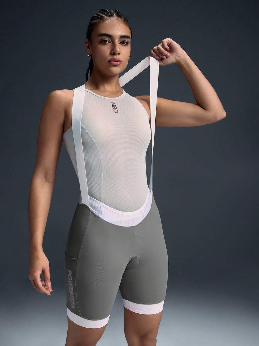 Powerista Women's Letter Print Contrast Color Bib Cycling Shorts
