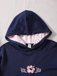 青少年女孩休閒時尚可愛粉色花卉圖案刺繡套頭運動衫 - 彩色 - 查看 3