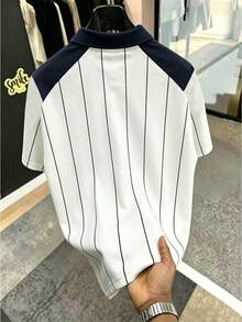 Manfinity EMRG Men's Striped Patchwork Letter Print Casual Versatile Daily Wear Short Sleeve Polo Shirt - Multicolor - View 2