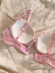 CottageSlumber 1pc Cherry Mist Soft Tulle Embroidered Floral Bra - Coral Pink - View 2