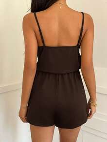 SHEIN EZwear 棕色針織女款細肩帶連身褲 - 棕色 - 查看 3