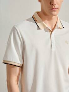 VeloEdit White Men's Contrast Color Polo Shirt, Suitable For Outings, Parties And Office Wear Old Money Summer Vacation Style Gift - White - View 6