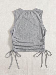 Comfortcana Knitted Casual Medieval Plus Size Women's Solid Color Side Drawstring Tank Top Holiday Summer - Grey - View 2