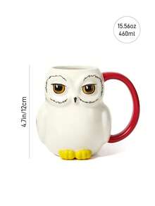 HARRY POTTER X SHEIN 1PC15.56oz/460ml Cartoon Ceramic Mug, Cold And Heat Resistant, Can Be Used In Dishwasher, Suitable For Hot And Cold Beverages Such As Water, Milk, Juice, Coffee, Tea, Owl, Magic Academy - White - View 6