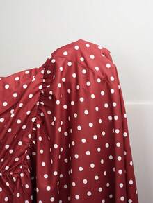 GalTyme Plus Size Women's Summer Beach Vacation Polka Dot Print Ruched Waist Bandeau Dress - Burgundy - View 8