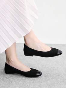 CUCCOO BIZCHIC Zapatos de mujer primavera y otoño con empalme, punta cuadrada y suela plana, zapatos de ante sencillos para ir al trabajo y compras - Negro -1 - Ver 2