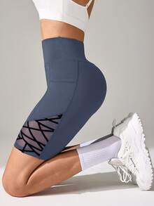 Easithlete Easithlete 女款極簡條紋撞色口袋緊身運動底層短褲 - Iron Gray - 查看 5