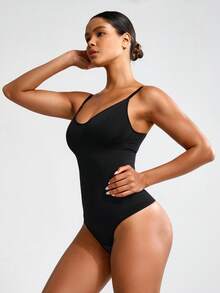 SHEIN Faja Moldeadora De Cuerpo Entero Para Mujer De Color Sólido - Negro - Ver 8