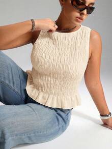 LYSMO Top de tirantes elástico con fruncido estilo boho para mujer de talla grande, de verano - Albaricoque - Ver 1