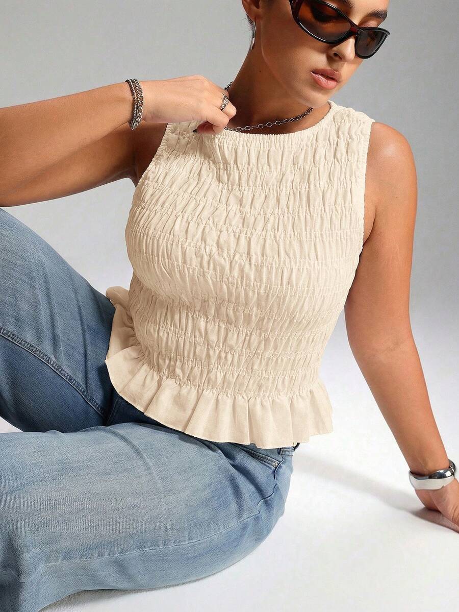 LYSMO Top de tirantes elástico con fruncido estilo boho para mujer de talla grande, de verano - Albaricoque - Ver 1