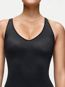 SHAPORA Women's Solid Color Scoop Neck Backless Bodycon Dress - Black - View 7