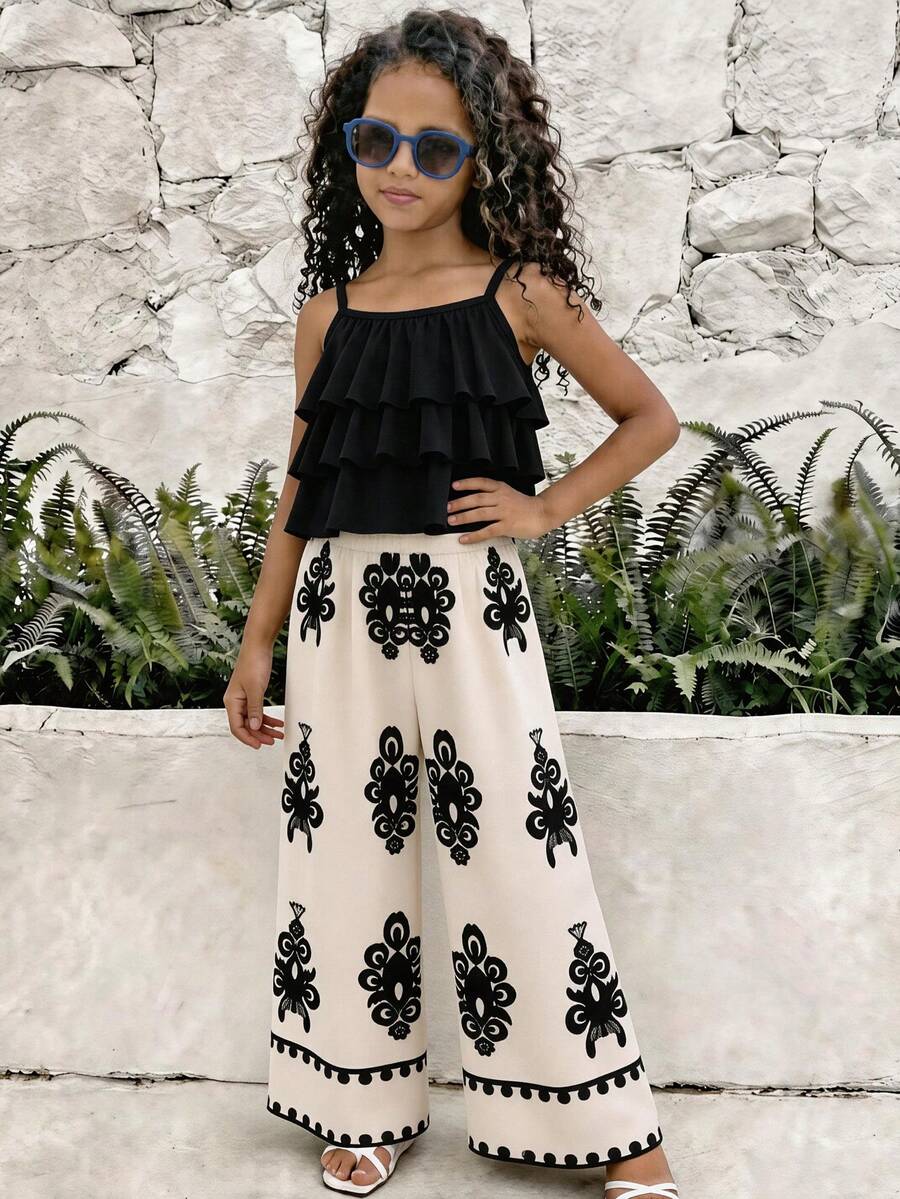 Squishy Halter Top Summer Tops Graphic Pants Suit - Multicolor - View 1