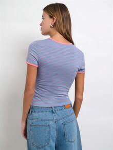 Nöista Graphic Tee With Contrast Bindings, Message Top. - Blue - View 3