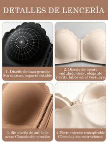 QMHWYA Set Of 3 One-Piece Bra With Front Clasp, Without Underwire, Plain Color, Soft Cups And Built-In Non-Slip Silicone Straps - Black + apricot + coffee - View 4