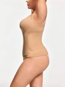 SHAPORA Top de camisola acanalada unicolor talla grande para mujer - Albaricoque - Ver 3