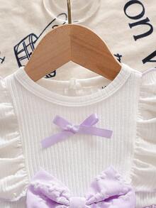 SHEIN Newborn Baby Girl Pink Lace Bibless Bow Dress - Purple - View 7
