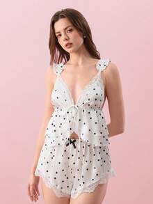 Bonmuse 2 Pcs Women's Sexy Sleepwear Set Adjustable Straps, Triangle Cup Lace-Trimmed Top - White - View 5