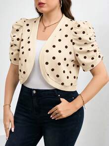 SHEIN Clasi Plus Size Women's Autumn Polka Dot Print Elegant Knit Jacket, Suitable For Professional Wear Fall - Apricot - View 4