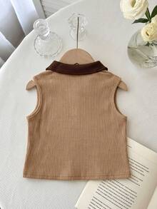 SHEIN Tank Top Kasual Bergaris dengan Kerah Rajut untuk Anak Perempuan - MultiWarna - View 2