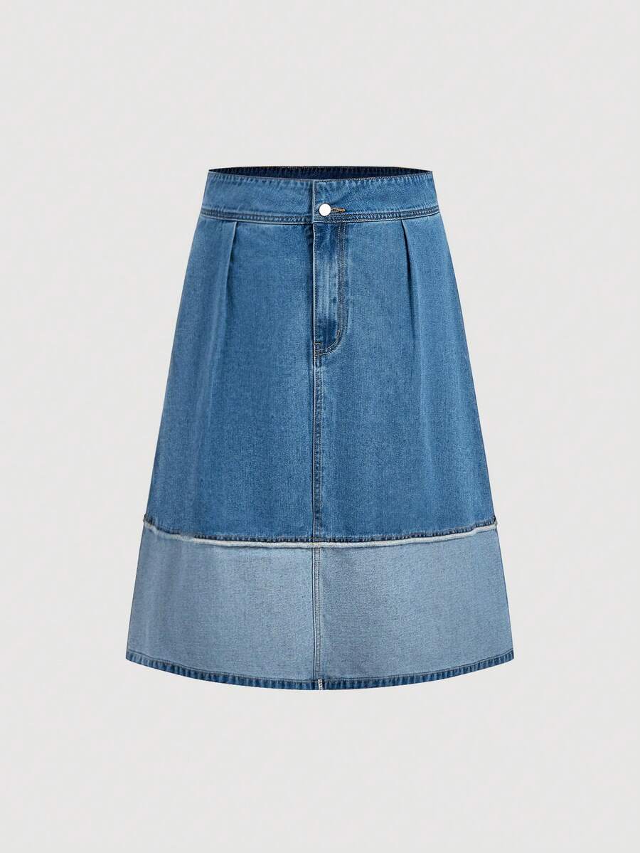 Sweetra Women's Plus Size Fashion Casual Patchwork Denim Skirt, Summer - Medium Wash - View 1