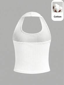 SHEIN 兒童青少年女孩修身款多色基礎掛脖短版背心上衣 2件/組 - 彩色 - 查看 5