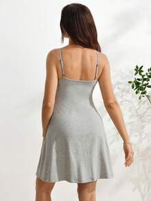 SHEIN Sleeveless Nursing Dress, Simple Lace Trim Design Maternity Summer Wear Photoshoot Postpartum Lounge Delivery - Grey - View 2
