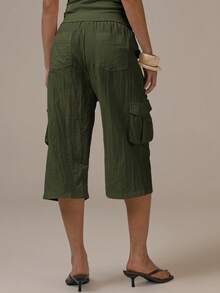 MUSERA Cargo Tie Waist Capri Pants Spring Summer Cute Cosy Cottage Core Spring Dew Casual - Army Green - View 4