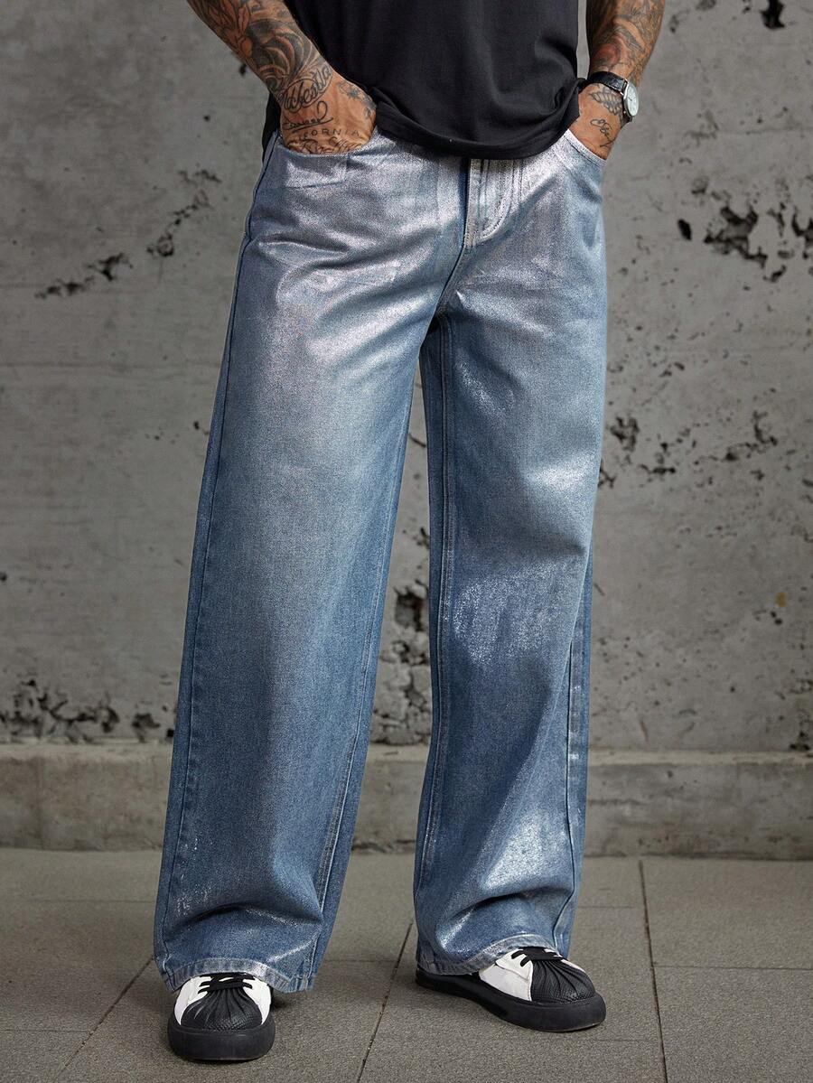 DAZY Long Flared Distressed Design Straight Leg Jeans For Men, Streetwear Style - Blue - View 1