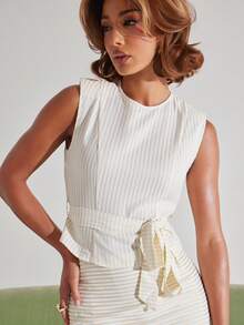 NYA SZN Top Sleeveless Tank Side Tie Detail Off-White Cutout Back Party Brunch Special Occasion Travel Vacation Date Night Elegant Luxury Summer Outfits Women - Apricot - View 5