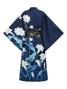 Irokai 花卉圖案和服袖浴袍與細肩帶洋裝浴衣套裝 - 彩色 - 查看 2