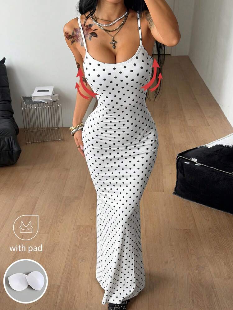 Coolane Women's Summer Streetwear 70s Retro 90s Sexy Casual Elegant Vacation Chic Polka Dot Stretchy Comfortable Going Out Night Out Party Long Dress - White - View 5