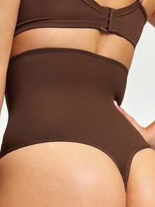 SHAPORA Fondo moldeador de unicolor de cintura alta para mujer - Café integral - Ver 2