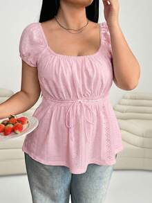 Solflare Camiseta de verano transparente con calado en talla grande color rosa claro - Rosa Pálido - Ver 1