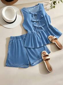 GlowEve CURVE Plus Size Women's Elastic Waist Loose Casual Denim Shorts - Medium Wash - View 3