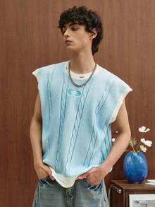 TOKVUE Men's Round Neck Short Sleeve Knit Vest - Baby Blue - View 5