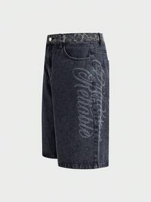 AXEPEAK Men's Casual Versatile Denim Shorts With Pocket, Button And Letter Pattern For Daily Wear - Blue - View 5