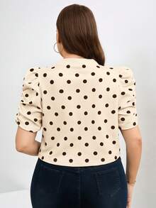 SHEIN Clasi Plus Size Women's Autumn Polka Dot Print Elegant Knit Jacket, Suitable For Professional Wear Fall - Apricot - View 2