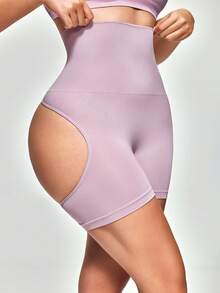 SHEIN Bas sculptant taille haute unicolore pour femmes avec découpes ajourées - Parme - Voir 2