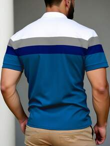 Manfinity Homme 男士大尺碼騎士印花拼色休閒通勤短袖POLO衫 - 彩色 - 查看 2